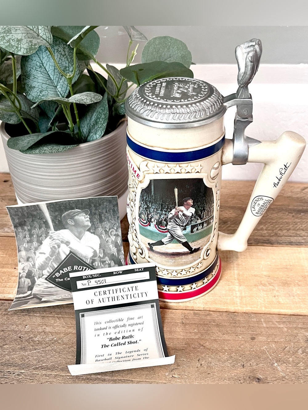 VTG 1993 Babe Ruth Called Shot Lidded Stein Bradford Museum COA